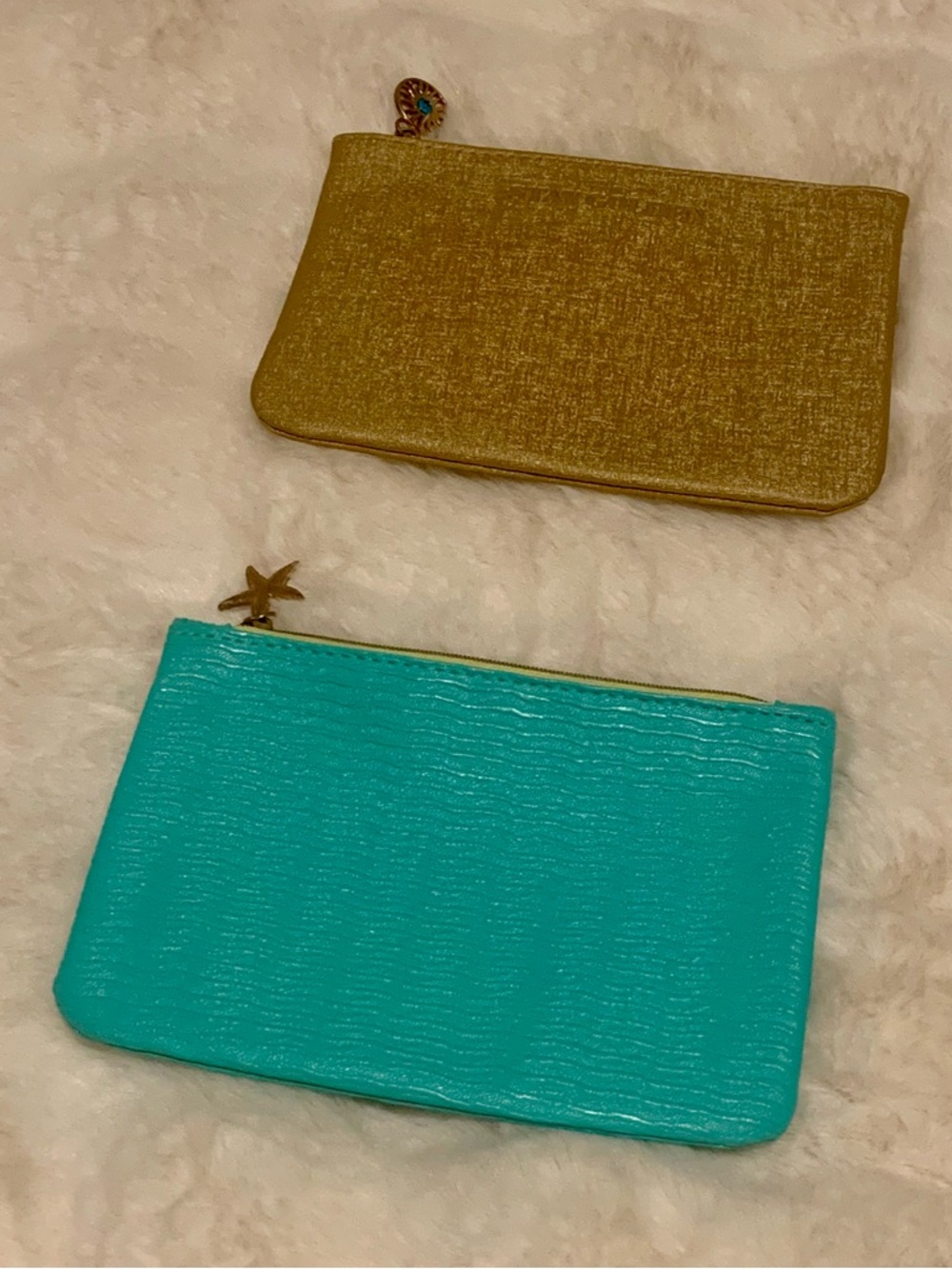 Ipsy Teal and Gold Zip Pouch Duo
